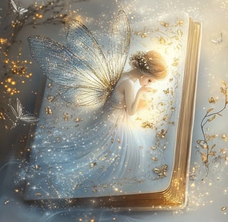 magical book with fairy and gold glitter awakening energy healing psychic readings fairytale session