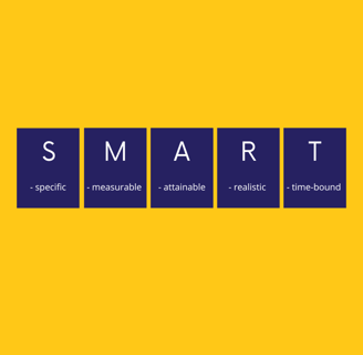 the word smart spelled out in blue with white writing and yellow background