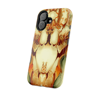 Spellbinder Phone Case showcasing a mysterious, otherworldly figure with piercing eyes and intricate