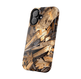 Woodland Mosaic Phone Case featuring a richly detailed photo of forest floor textures—broken wood, s