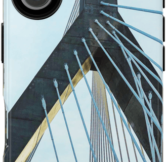Suspension Bridge Phone Case featuring a bold architectural image of bridge cables and steel lines
