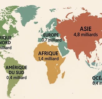 Nombre d'habitants par continent pour la journée mondiale de la population