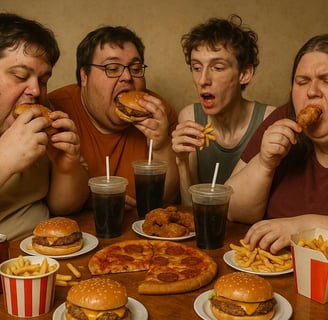 Des amis de la junk food pour la journée mondiale de la malbouffe.