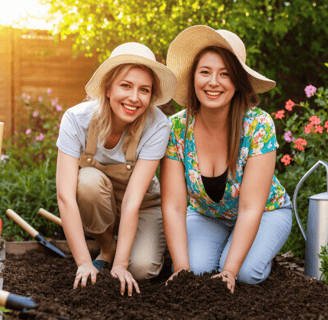 Deux femmes jardinent pour la journée mondiale de la terre