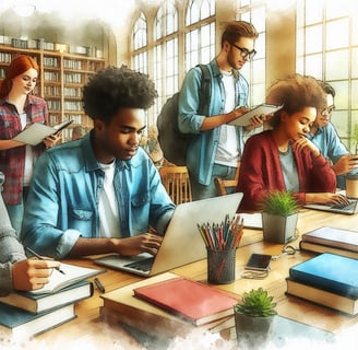 a group of people sitting at a table with laptops