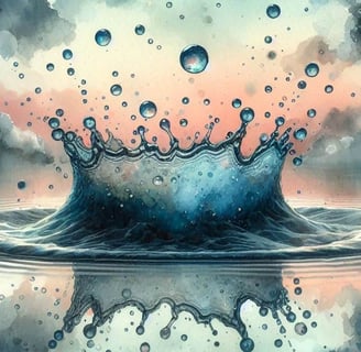 water drop hitting water surface and create a crater of water