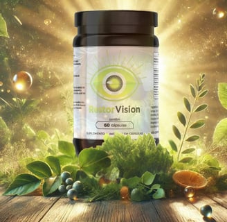 imagem do frasco suplemento RestorVision para rejuvenescimento ocular , com fundo sol brilhando 