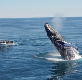 Baleine sautant près d'un bateau dans les eaux d'Hawaii
