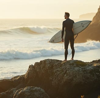 Surfeur contemplant l'océan Pacifique