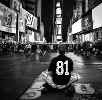 a man sitting on a stone step looking at his cell phone