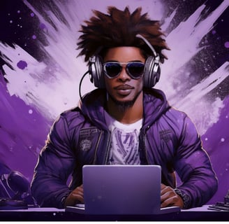 Man with headphones on working on a laptop