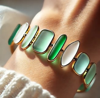 beautiful bracelet featuring sea glass set in gold
