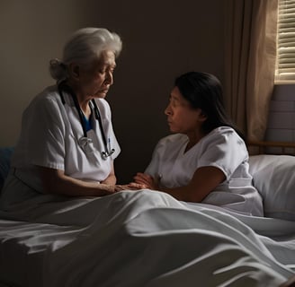 a nurse and a patient in a hospital bed
