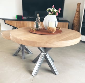 a table with a vase and vases on it