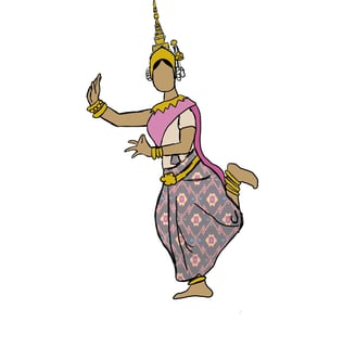rough colored drawing of an Apsara dancer