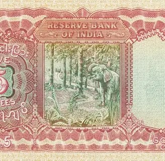 Burma RBI KG6 1938 Peacock Banknote 5 Rupees