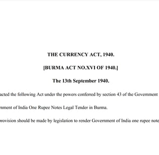Burma The Currency Act 1940