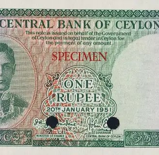 Ceylon King George VI 1 Rupee ceylon banknote color trial