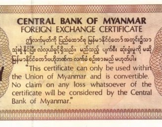 Myanmar FEC Foreign Exchange Certificate 20 Dollars