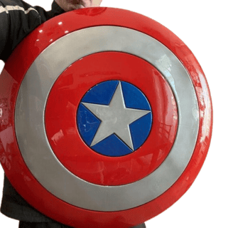 a man in a captain america costume holding a captain america shield shield shield shield shield