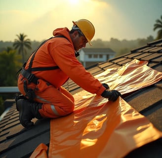 Technician performing professional roof repair services on a residential home in NJ