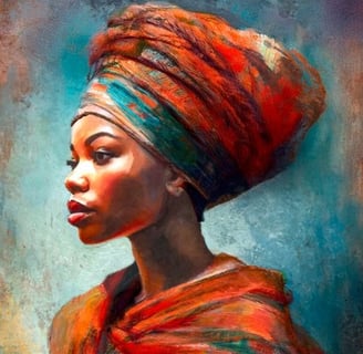 Zinhle – African Queen portrait in mixed media with rich colour and bead detail by Martin Osner