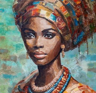 Nobhule – spiritual African warrior portrait in textured mixed media from Martin Osner’s collection                          