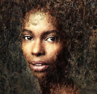 Photographic portrait with textured overlay from the African Queen Art Collection by Martin Osner