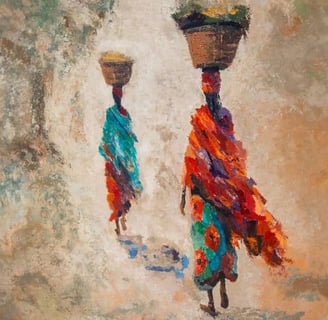 Timeless – painting of two African women walking with baskets, from Martin Osner’s African Queen series