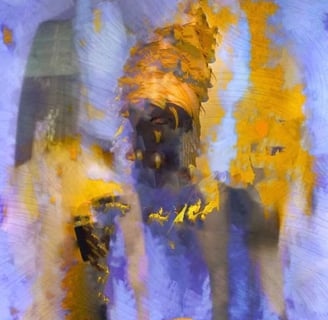 Abstract portrait with golden and purple hues from the African Queen Collection by Martin Osner