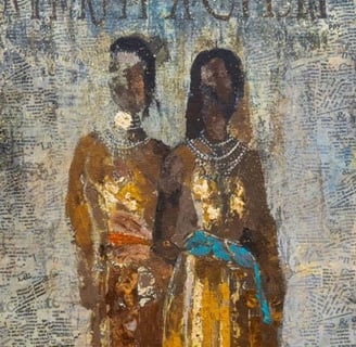 The Golden Girls – abstract impression of two African women in collage and paint by Martin Osner