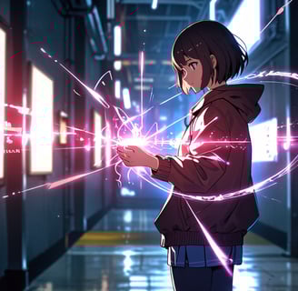 An anime girl gazing at her glowing, sparkling hand, symbolizing self-discovery and personal growth.