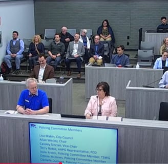 Allan Wesley presenting to Fort Sask City Council as Chair of the Policing Committee