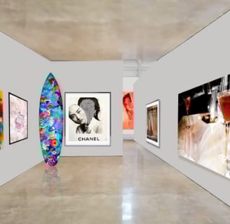 Gallery View: A curated space where visitors engage with meaningful art installations, fostering ref
