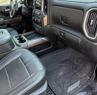 dirty front seat of truck on passenger side