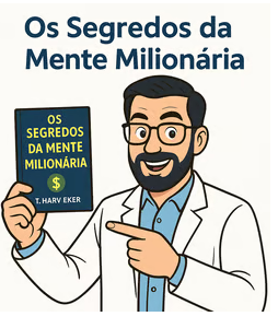Avatar do Dr. Finanças segurando e indicando o livro os segredos da mente milionaria