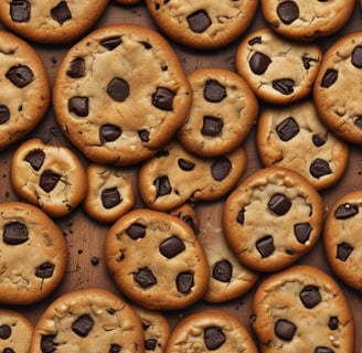 A stack of thick, homemade chocolate cookies with visible texture and embedded nuts or chocolate chips. The cookies are placed on a wooden surface next to a glass jar filled with milk.