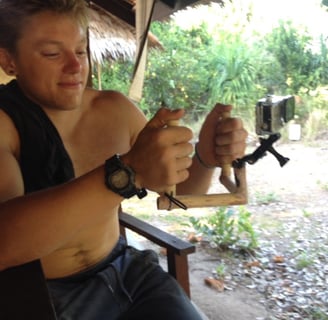 Go Pro on. homemade bamboo tray to attach lights