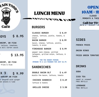 Captain Todds Cafe Menu Alabama