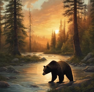 a bear bear standing in a stream of water