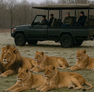lions lazily lying on the grass