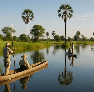 vibrant scene of Botswana’s Okavango Delta during the green season in January