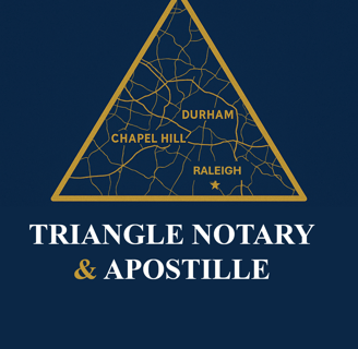 Triangle Notary & Apostille logo with gold triangle map of Raleigh, Durham, and Chapel Hill.