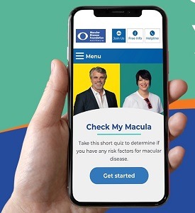 Image of mobile phone with check my macular test website
