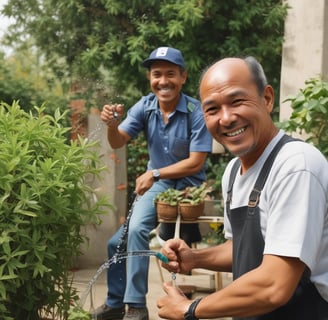 man in green dress shirt and gray pants standing on green plants during daytime