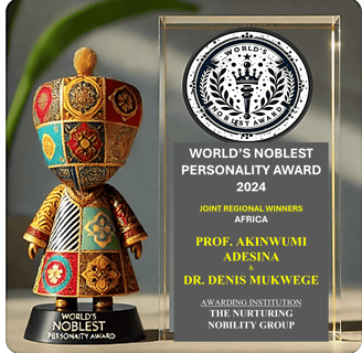 World's Noblest Personality Award 2024 trophy and plaque for Prof. Adesina of AfDB & Dr. Mukwege.