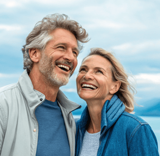 a older man and woman smiling and laughing