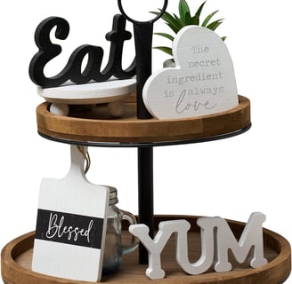 Black and white kitchen with this charming two-tiered tray decor set.