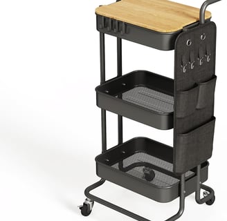 Metal Utility Rolling Cart with Table Top and Side Bags.