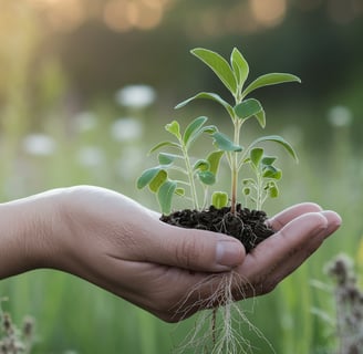a person holding a plant in their hands